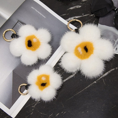 Cute Fuzzy Egg Flower Sakura Bag Charm - Keychain Accessory