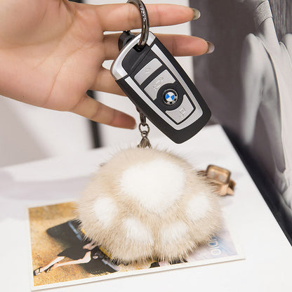 Cute Mink Fur Cat Paw Keychain