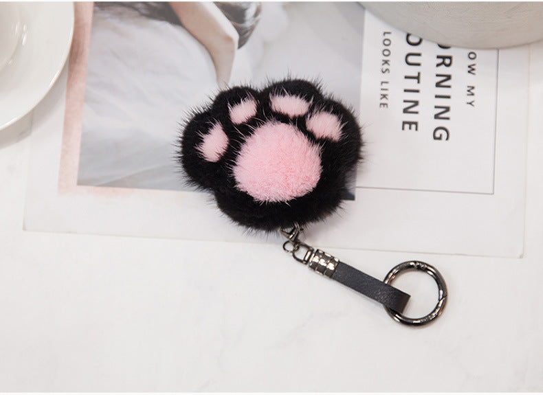 Cute Mink Fur Cat Paw Keychain