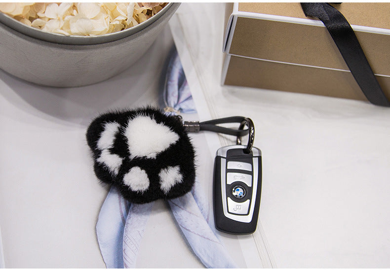 Cute Mink Fur Cat Paw Keychain