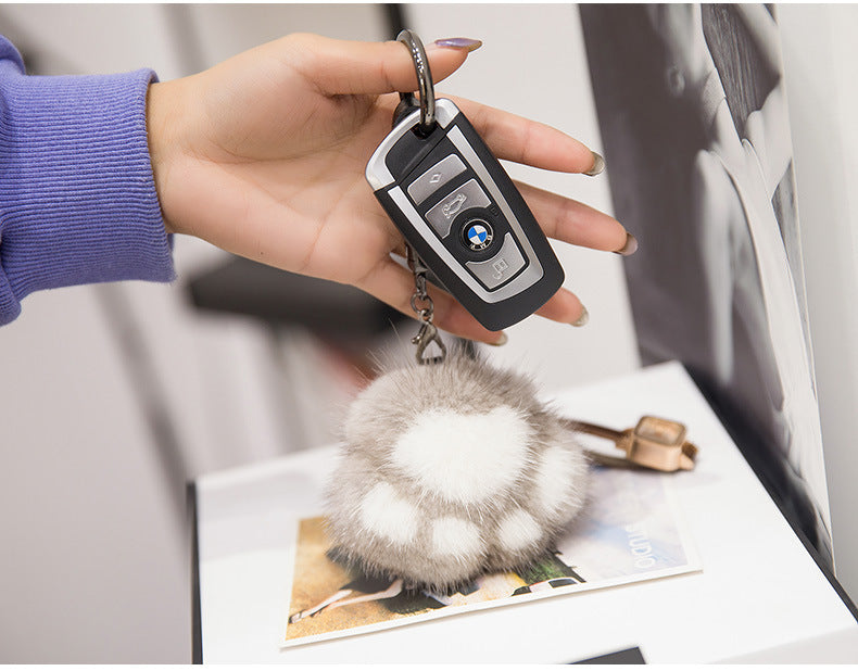 Cute Mink Fur Cat Paw Keychain