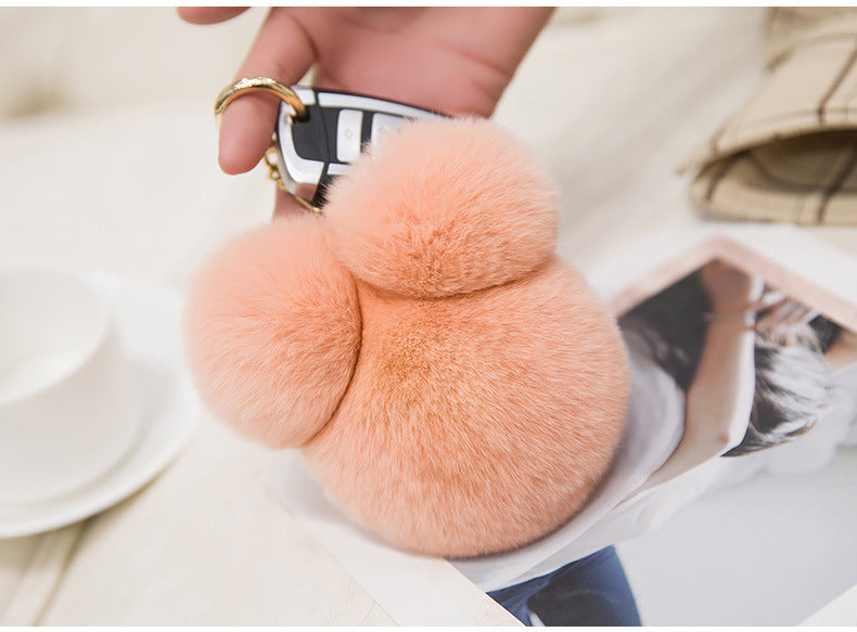 Cute Mini Mickey Real Rabbit Fur Charm Keychain