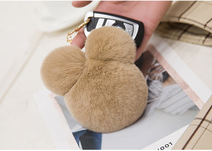 Cute Mini Mickey Real Rabbit Fur Charm Keychain