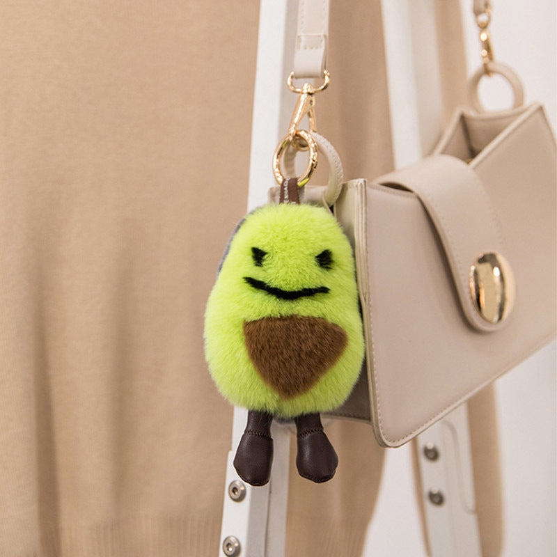 Cute Real Rabbit Fur Avocado Keychain - Phone Accessory