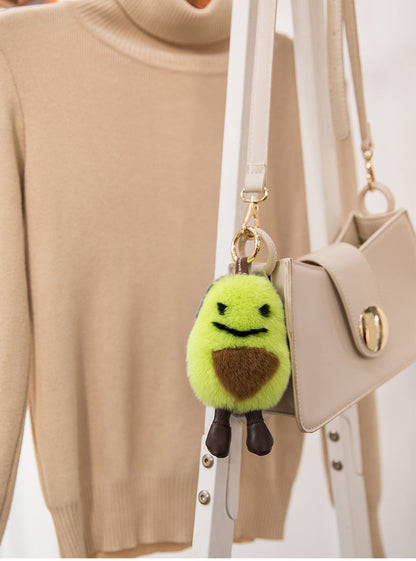 Cute Real Rabbit Fur Avocado Keychain - Phone Accessory