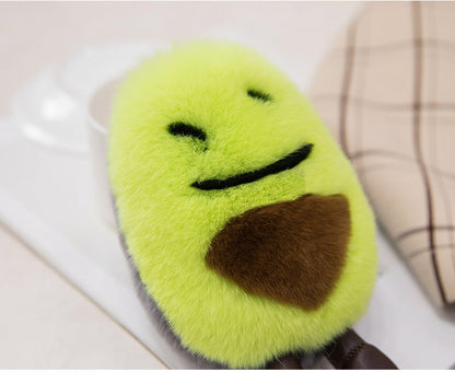 Cute Real Rabbit Fur Avocado Keychain - Phone Accessory