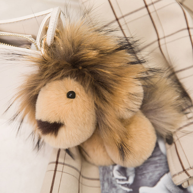 Cute Real Rabbit Fur Lion Keychain - Phone Accessory