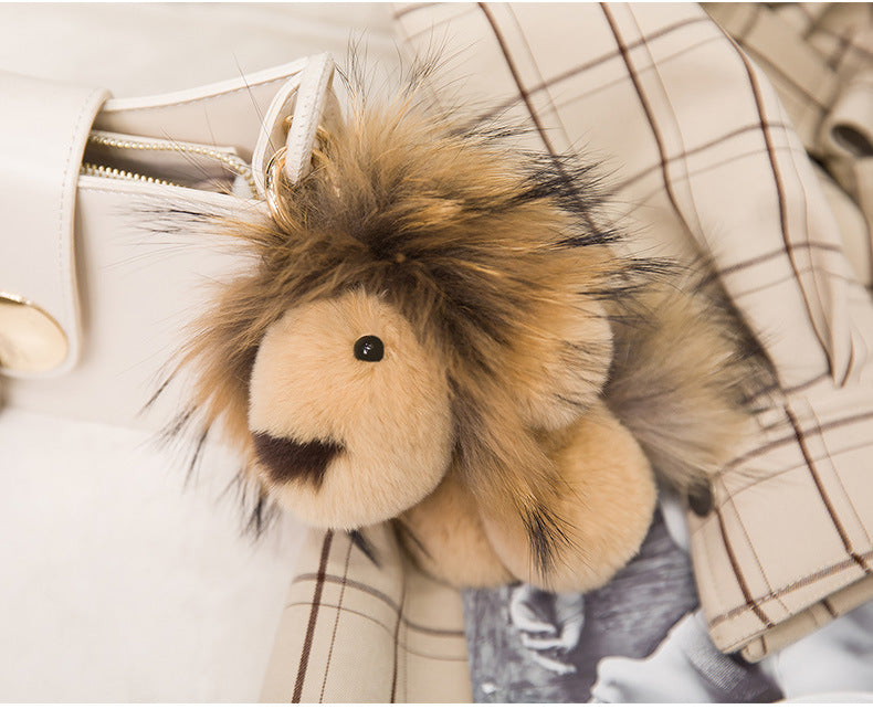 Cute Real Rabbit Fur Lion Keychain - Phone Accessory