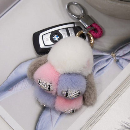 Cute Mini Diamond-Encrusted Mink Fur Bunny Charm