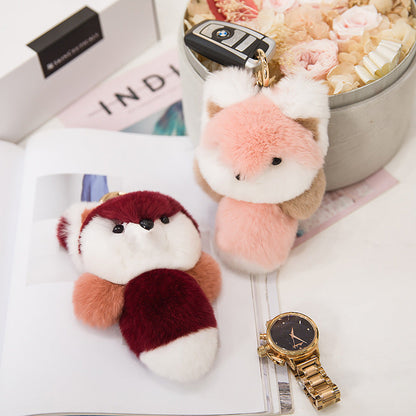 Cute Real Rabbit Fur Fox Charm Keychain