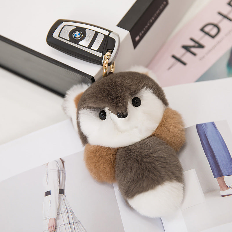 Cute Real Rabbit Fur Fox Charm Keychain