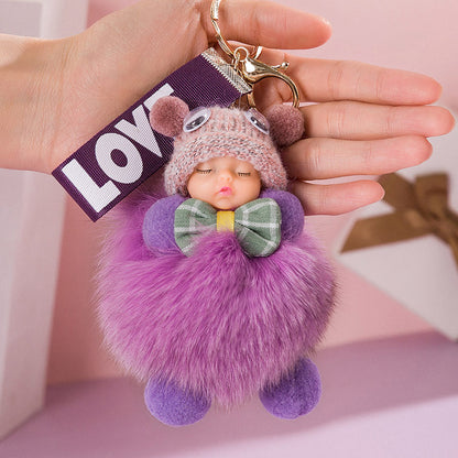 Cute Sleeping Baby Plush Car Keychain