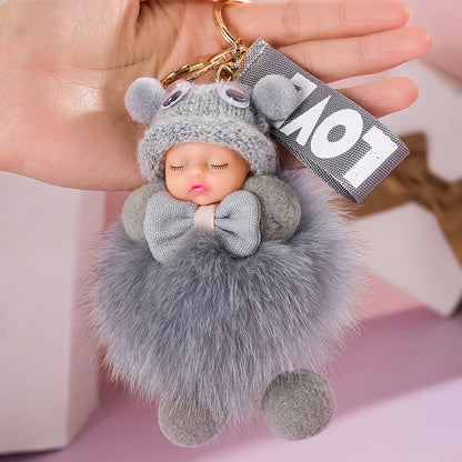 Cute Sleeping Baby Plush Car Keychain