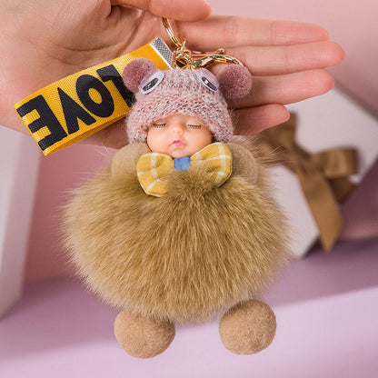 Cute Sleeping Baby Plush Car Keychain