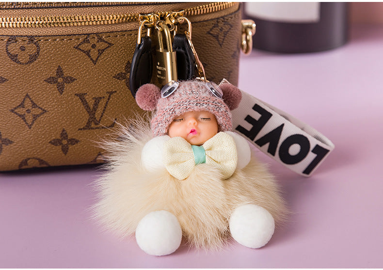 Cute Sleeping Baby Plush Car Keychain