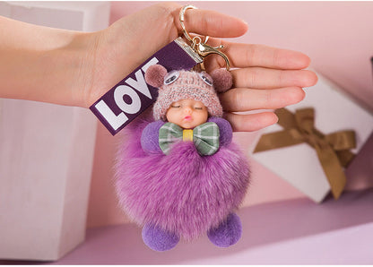 Cute Sleeping Baby Plush Car Keychain