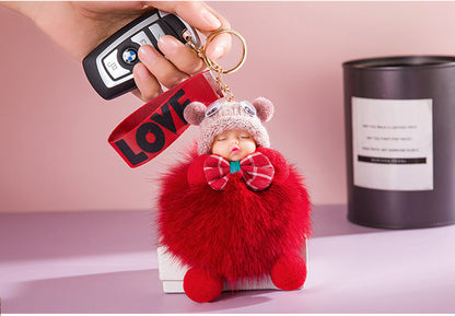 Cute Sleeping Baby Plush Car Keychain