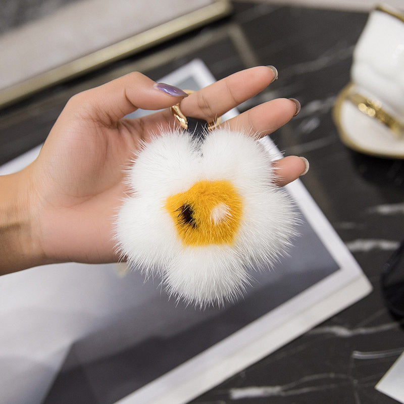 Cute Mink Fur Sunflower Keychain - Bag Accessory