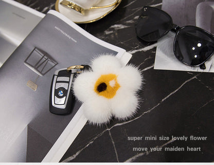 Cute Mink Fur Sunflower Keychain - Bag Accessory