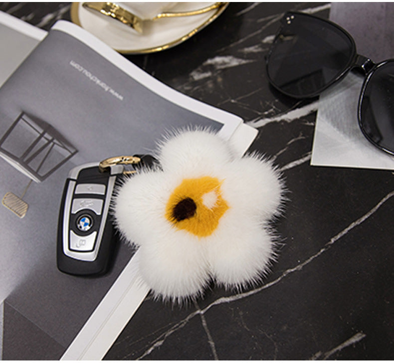 Cute Mink Fur Sunflower Keychain - Bag Accessory