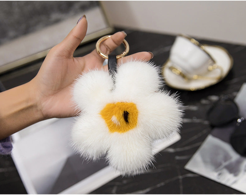 Cute Mink Fur Sunflower Keychain - Bag Accessory