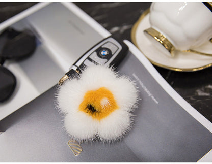 Cute Mink Fur Sunflower Keychain - Bag Accessory