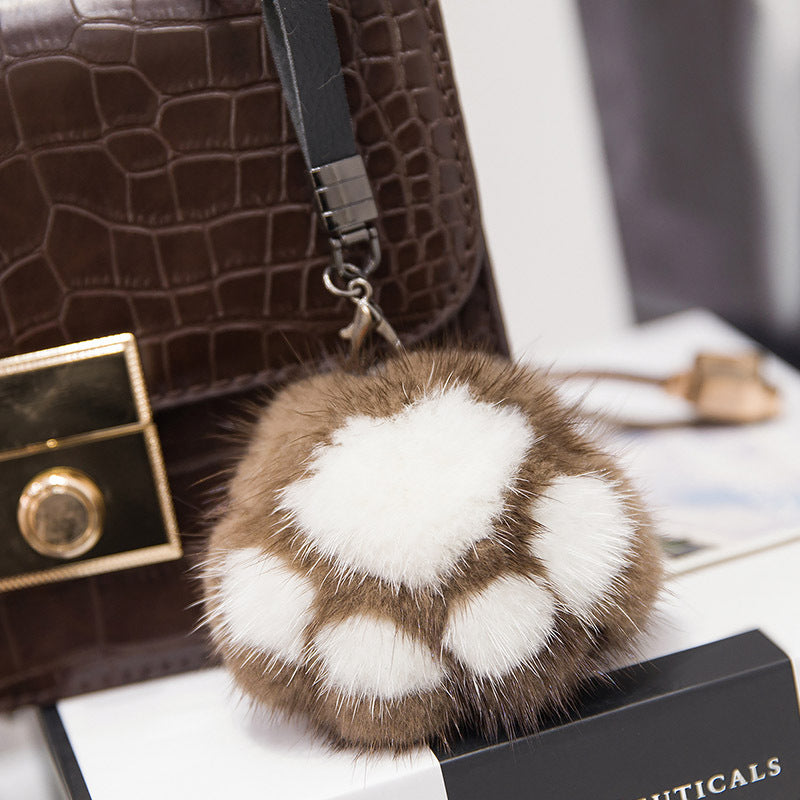 Cute Mink Fur Cat Paw Keychain