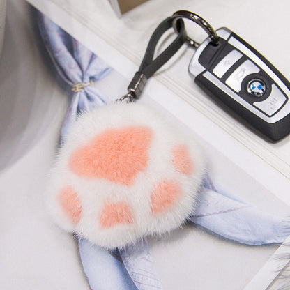 Cute Mink Fur Cat Paw Keychain