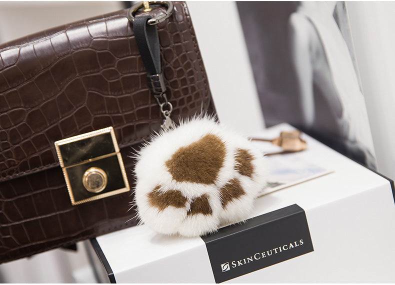 Cute Mink Fur Cat Paw Keychain