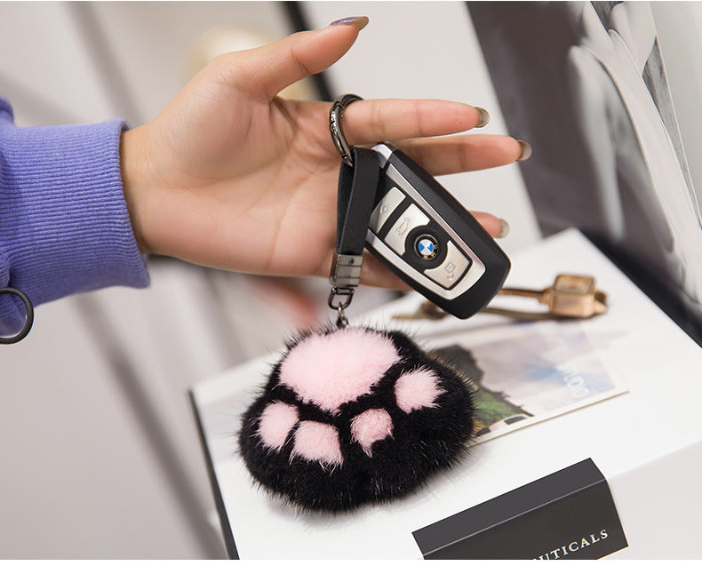 Cute Mink Fur Cat Paw Keychain