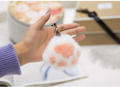 Cute Mink Fur Cat Paw Keychain