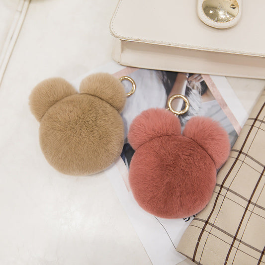 Cute Mini Mickey Real Rabbit Fur Charm Keychain