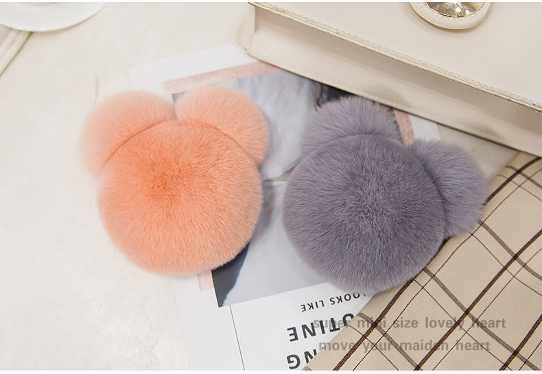 Cute Mini Mickey Real Rabbit Fur Charm Keychain