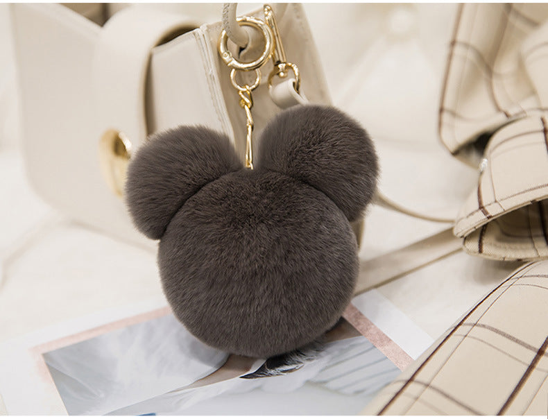 Cute Mini Mickey Real Rabbit Fur Charm Keychain