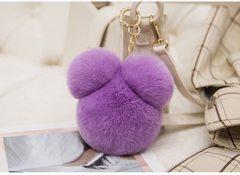 Cute Mini Mickey Real Rabbit Fur Charm Keychain