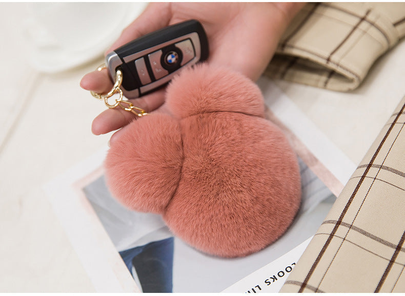 Cute Mini Mickey Real Rabbit Fur Charm Keychain