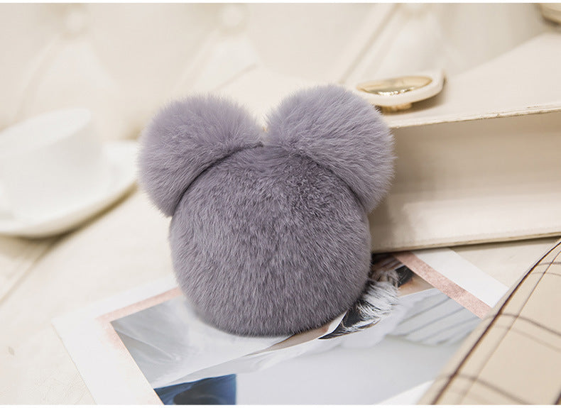 Cute Mini Mickey Real Rabbit Fur Charm Keychain