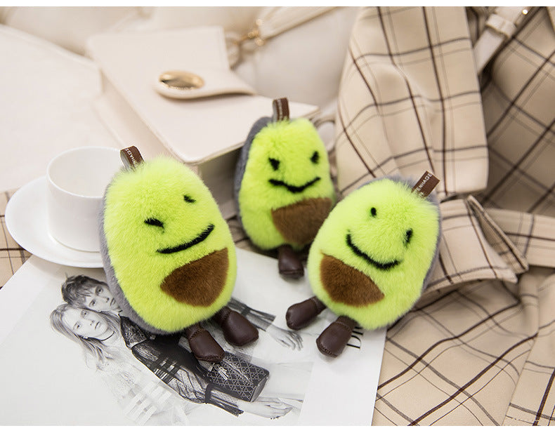 Cute Real Rabbit Fur Avocado Keychain - Phone Accessory