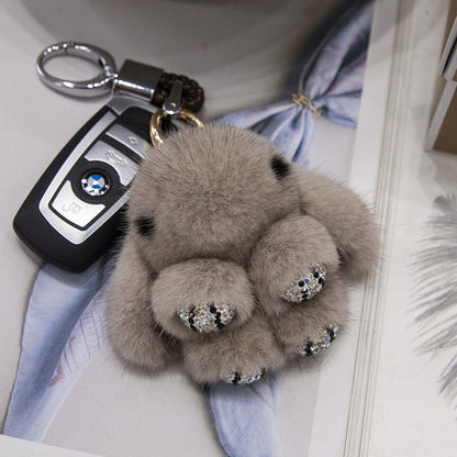 Cute Mini Diamond-Encrusted Mink Fur Bunny Charm