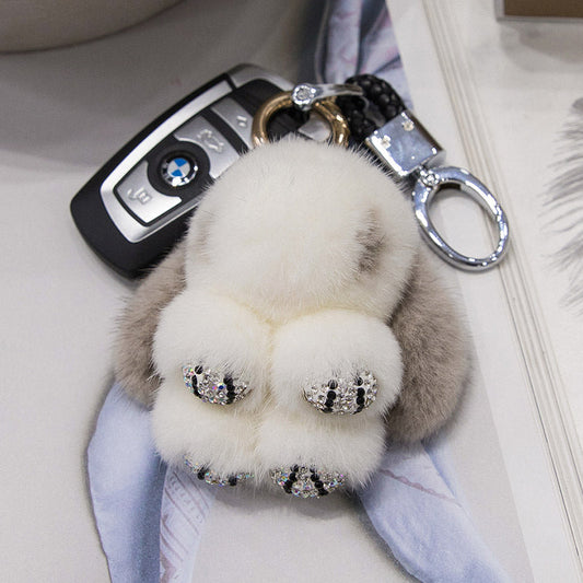 Cute Mini Diamond-Encrusted Mink Fur Bunny Charm