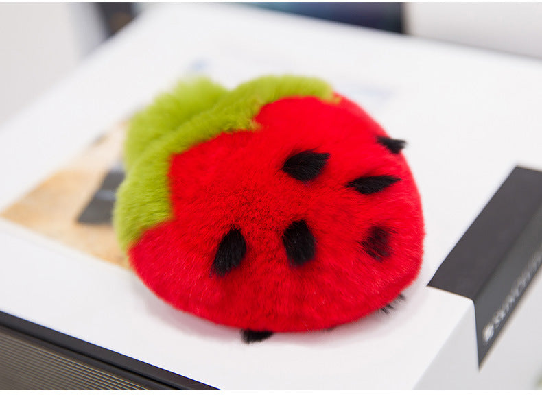 Cute Real Rabbit Fur Strawberry Keychain - Phone Accessory