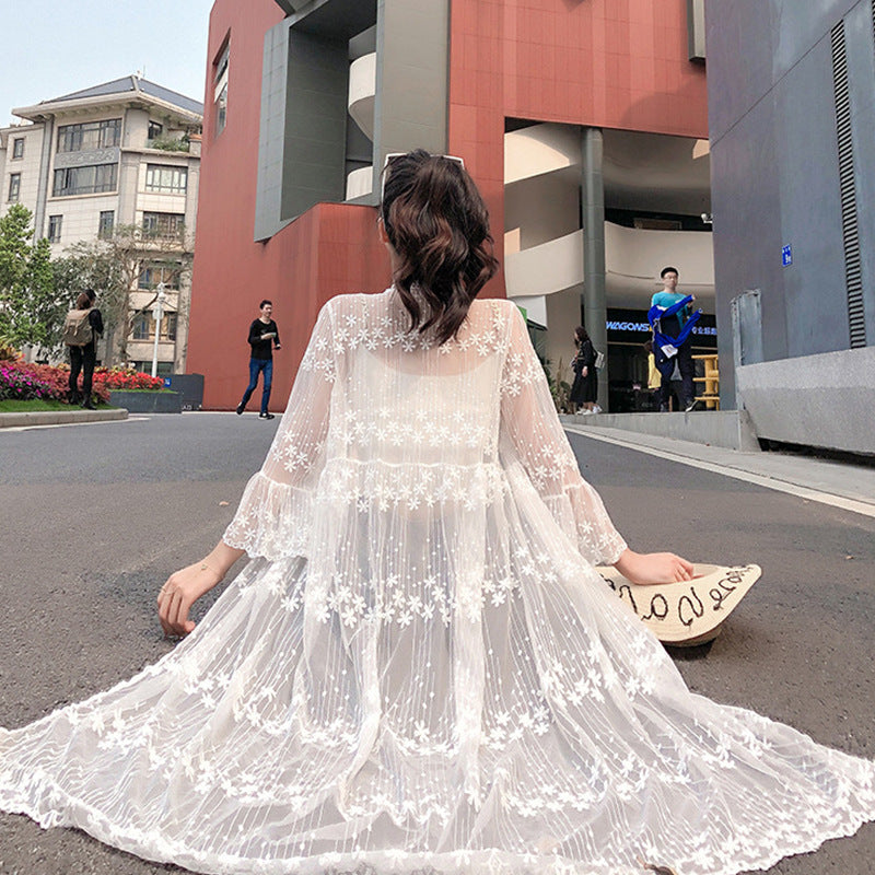 Shawl Mid-Length Lace Open Cardigan Dress