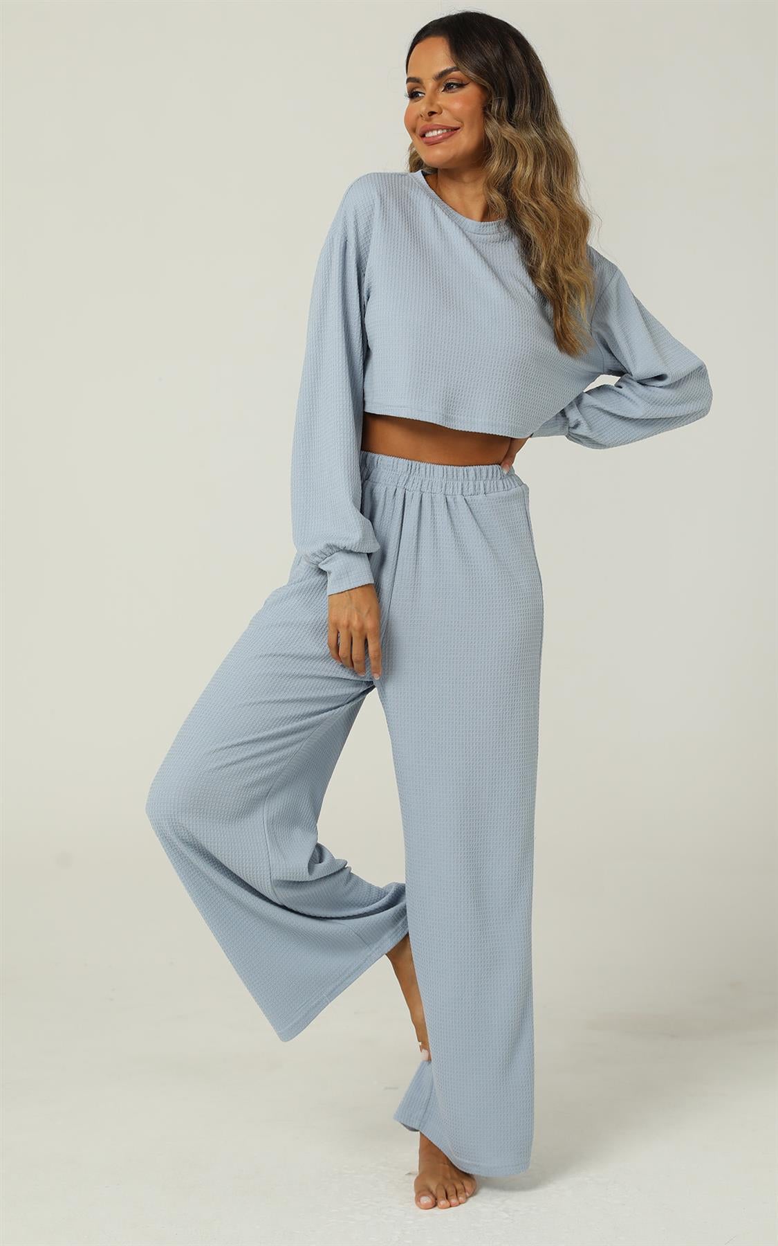 Woven Crinkle Crop Tee & Wide Leg Trousers co-ord Set