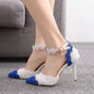 Chic Blue and White Lace Floral Banquet Sandals-Heel Height 9.5CM-Homeunderwear