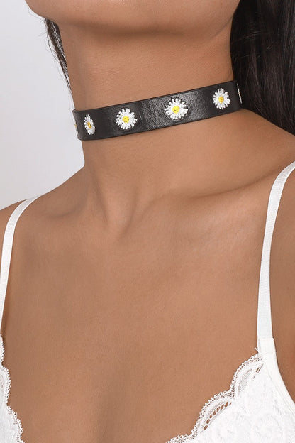 Free Shipping For Embroidery Pattern Vegan Leather Choker Necklace