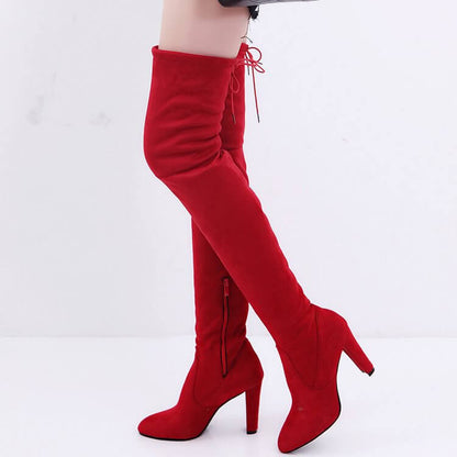 High Heel Suede Round Toe Over Knee Boots