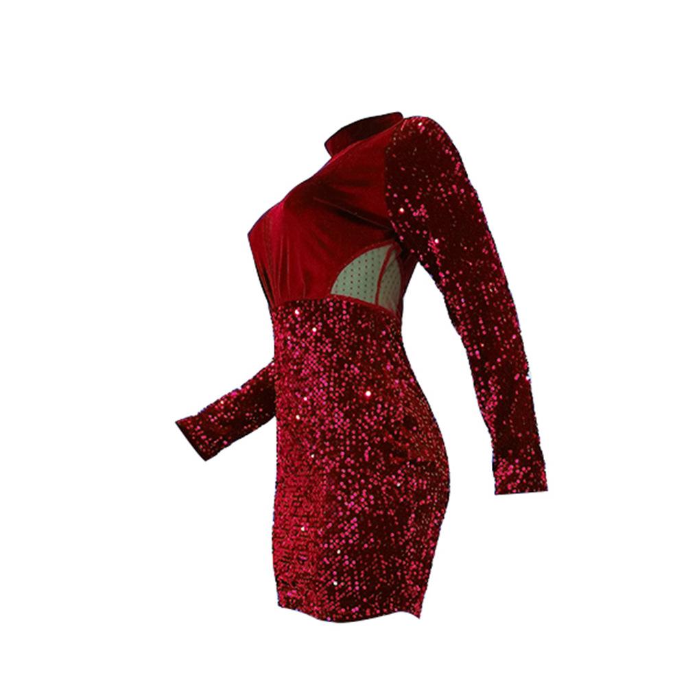 Autumn Winter Thickened Velvet Patchwork Sequin Dress