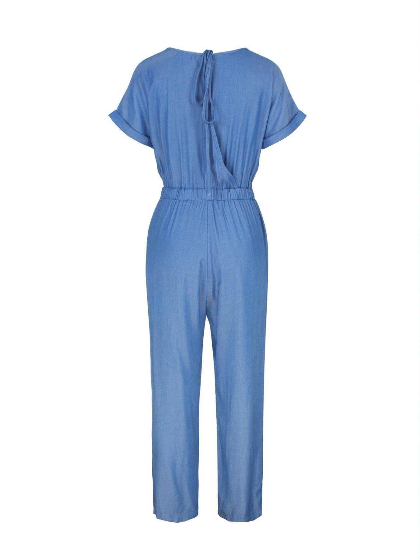 Back Detail Short Sleeve Jumpsuit In Blue