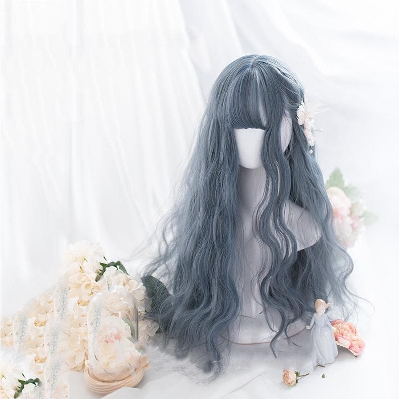 Free Shipping For Hivava Lolita Blue Gray Wavy Long Curly Wig