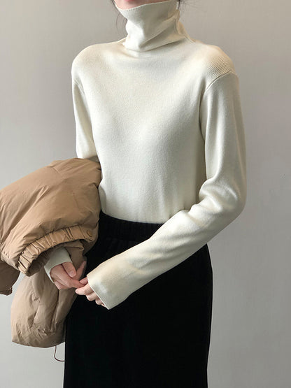 Casual Loose Long Sleeves Solid Color Heaps Collar Pullovers-Homeunderwear